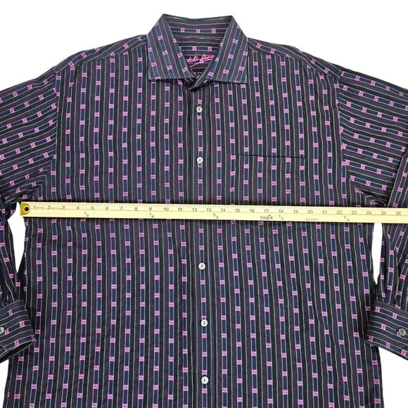 Bugatchi Uomo Shirt Mens Size Large Black Purple Casual Dress Button Down - Picture 13 of 14